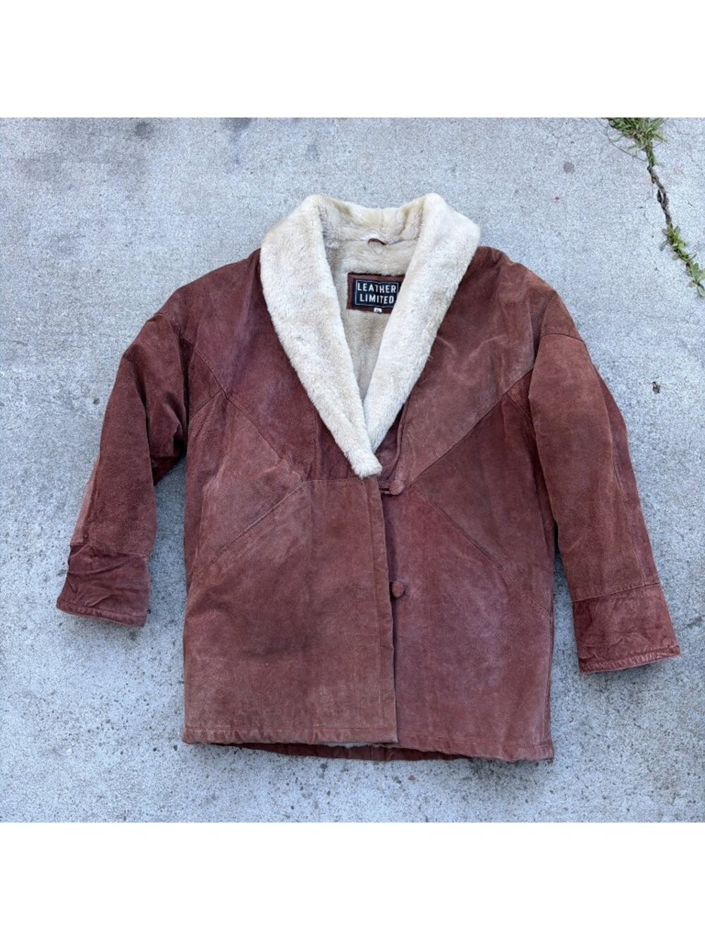 Vintage Leather Limited Mens Fur Lined Button Up Burnt Red Leather Suede Coat